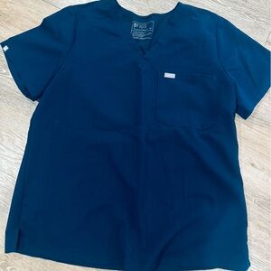 Figs Women's Deep Blue V-Neck Short Sleeve Top